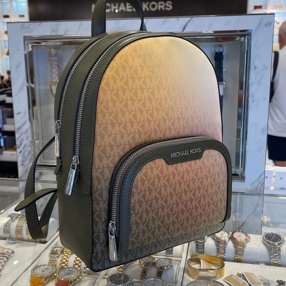 MICHAEL KORS Jaycee Medium Ombré Signature Logo Backpack Olive Combo NWT